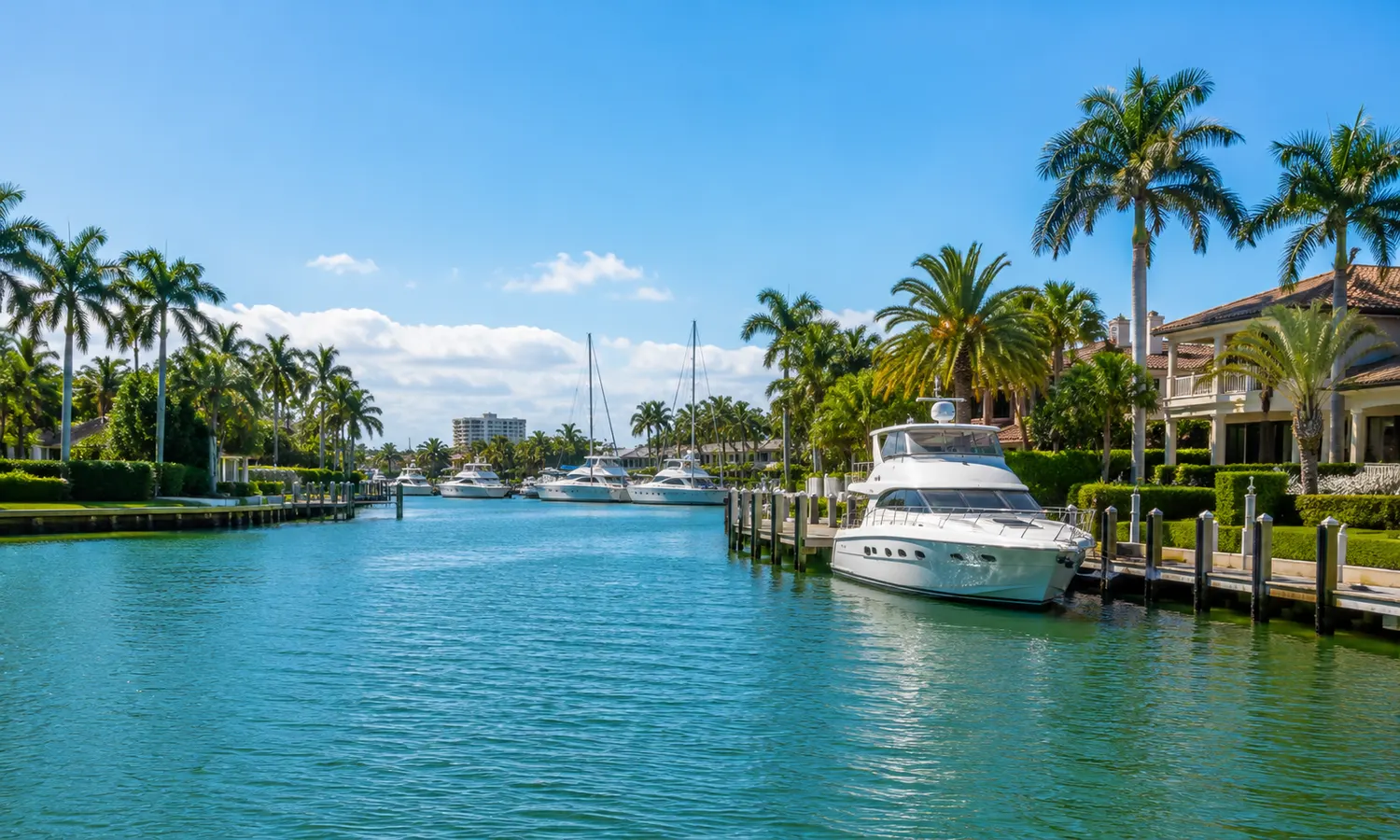Illustrated Intracoastal waterway and docks representing North Palm Beach, Florida